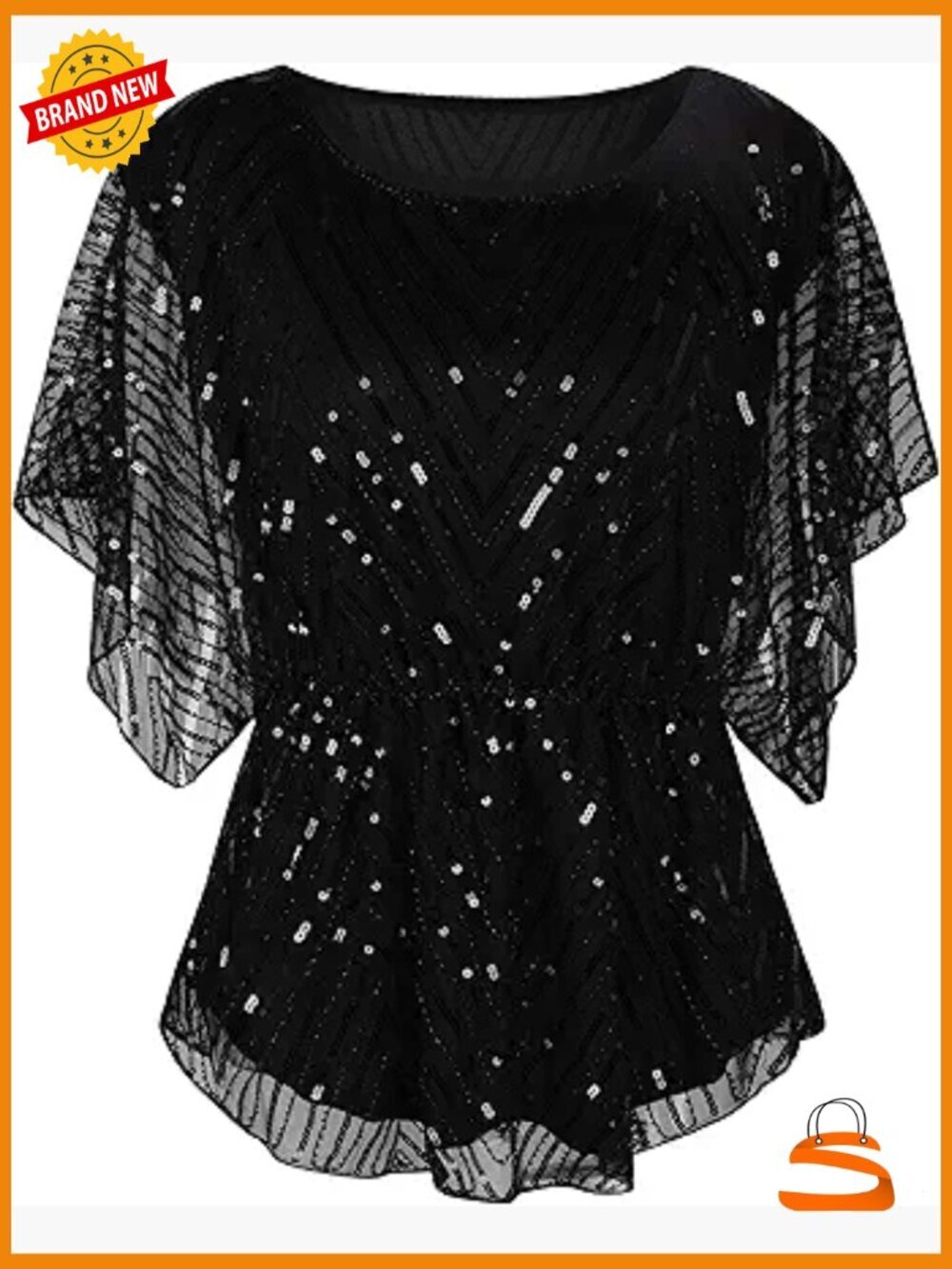 Sequin Blouse Tunic Sparkly Beaded Evening Party Dressy Top